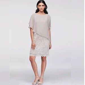 Laura - Elegant Cream  & Beige Lace & Chiffon Cape Dress, Size 10